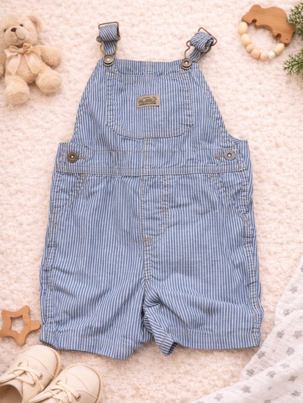 Wrangler Baby Overalls 12M Striped Shortalls 100% Cotton Casual Western Summer